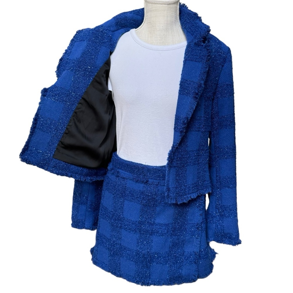House of Harlow 1960‎ Womens 2pc Blue Wool Tweed Blazer & Skirt(Skort) Set Sz. M - Picture 3 of 16